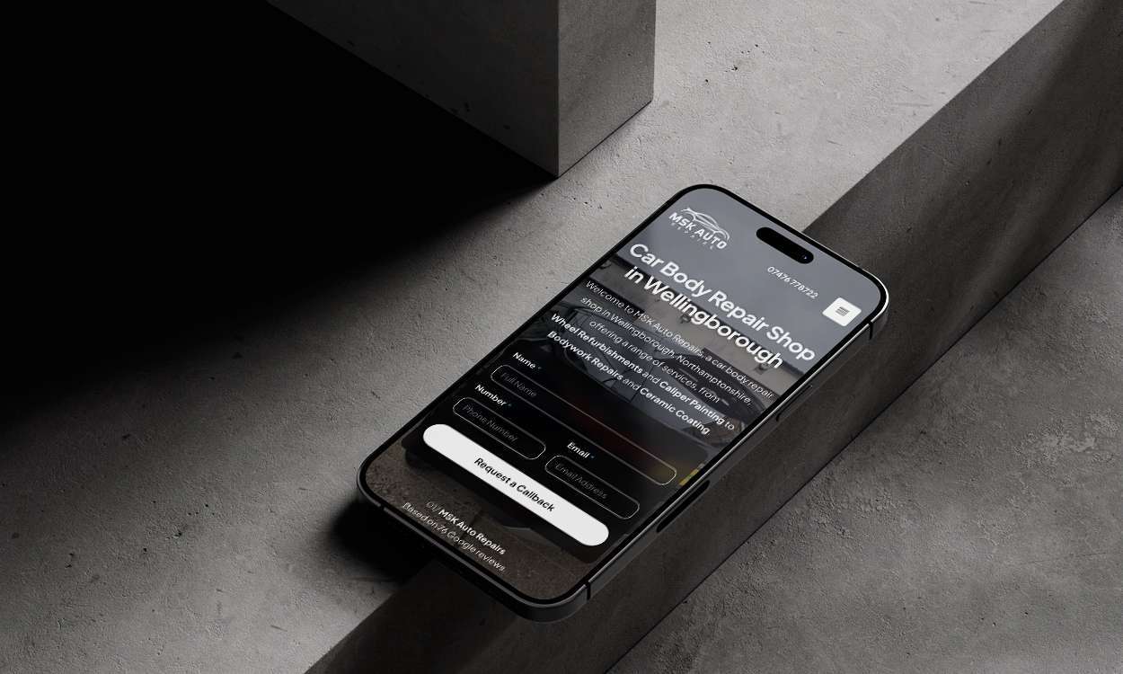MSK Auto Repairs Website Mockup on a Phone