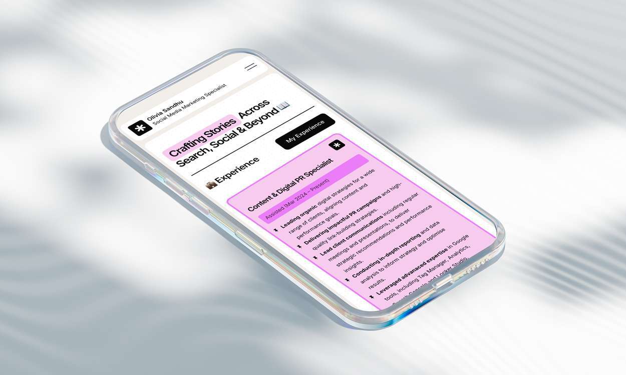 Olivia Sandhu Website on a Mobile