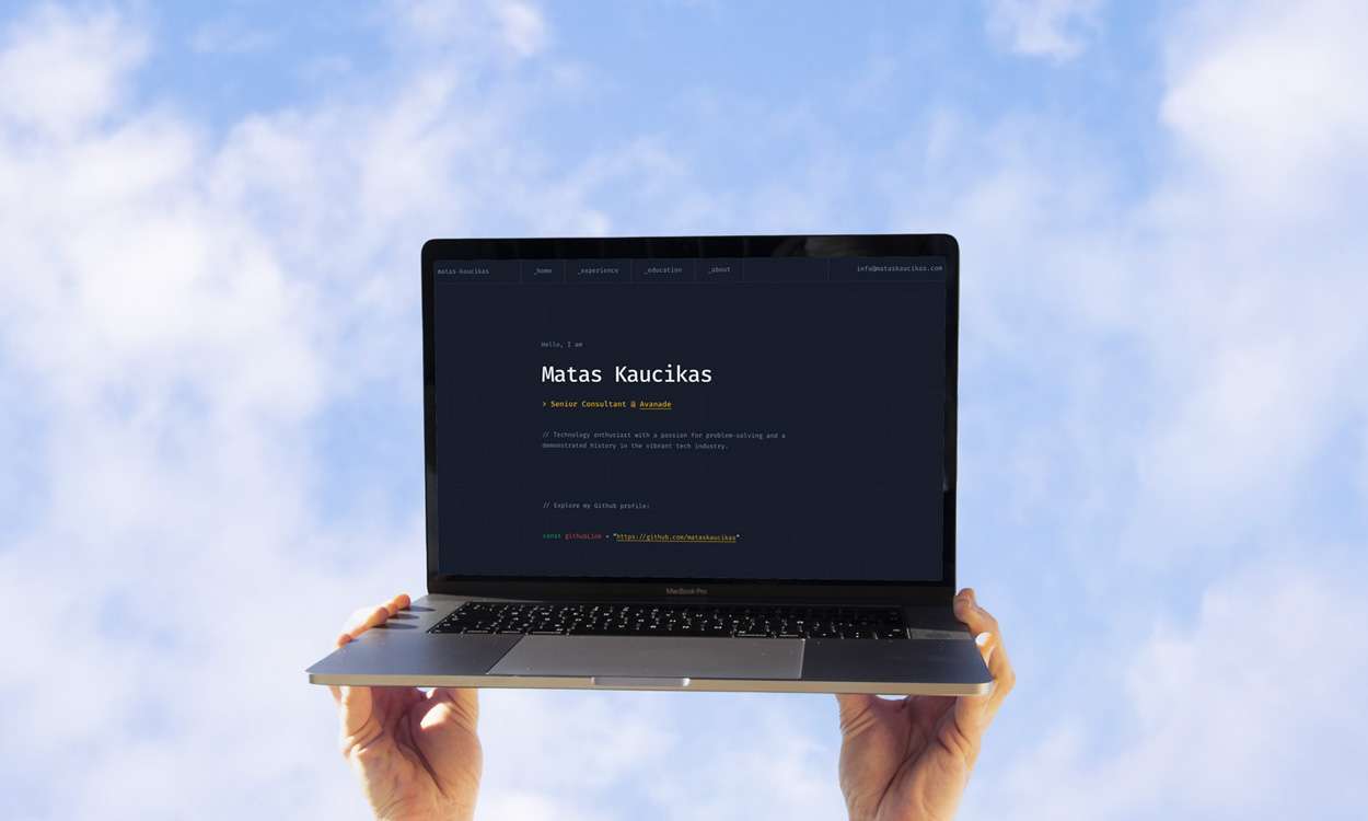 Matas Kaucikas Website on a Laptop
